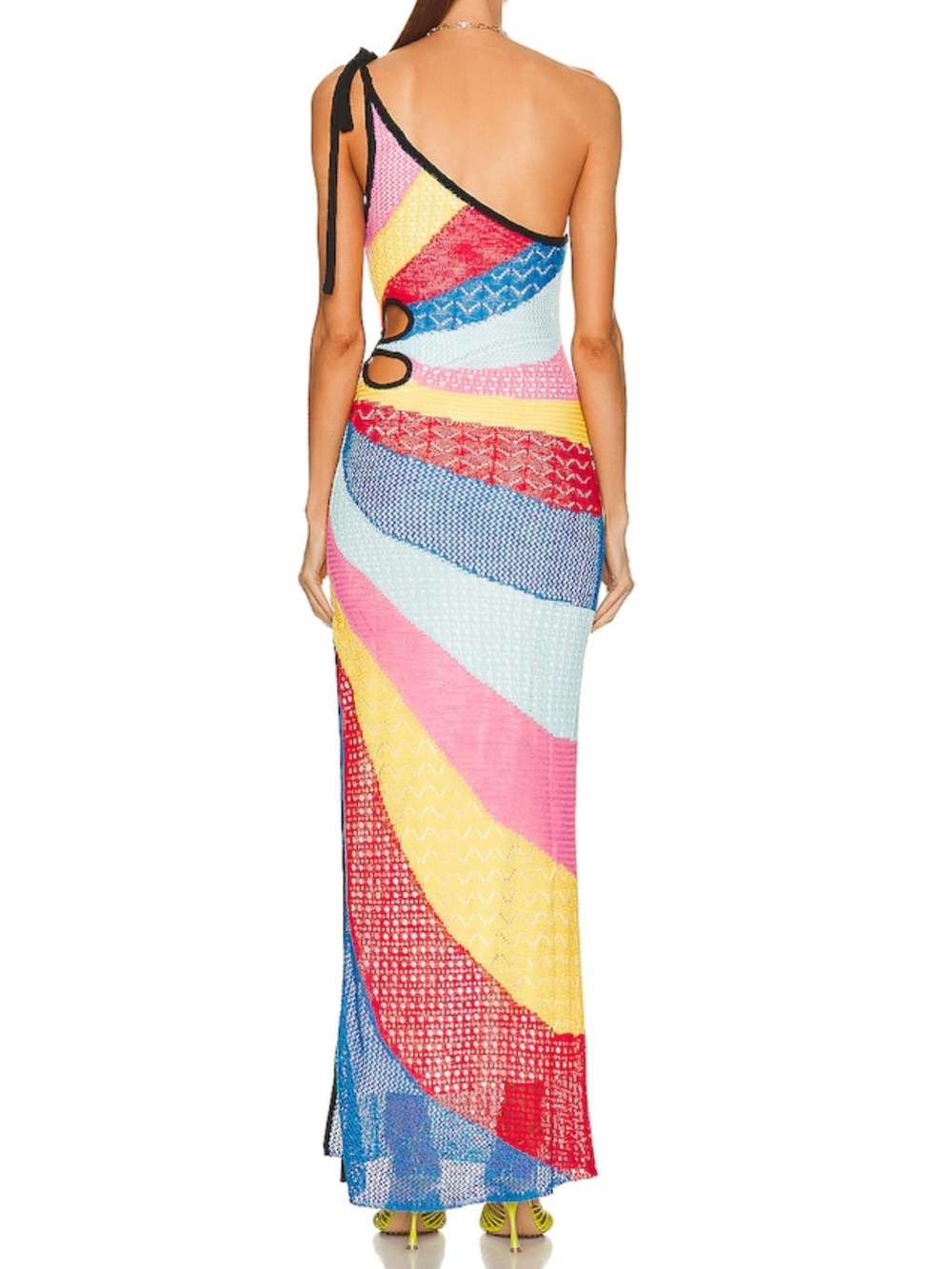 Staud Alpes One-Shoulder Multi-Color Crochet Knit Maxi Dress Rainbow Medium - Picture 2 of 16